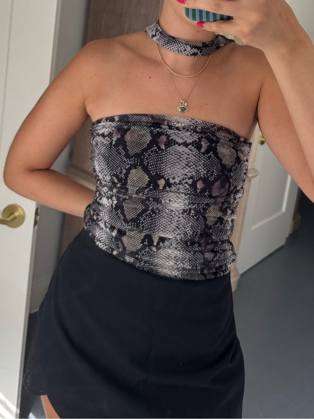 Snake Print Reptile-Style Tank Top with Scarf